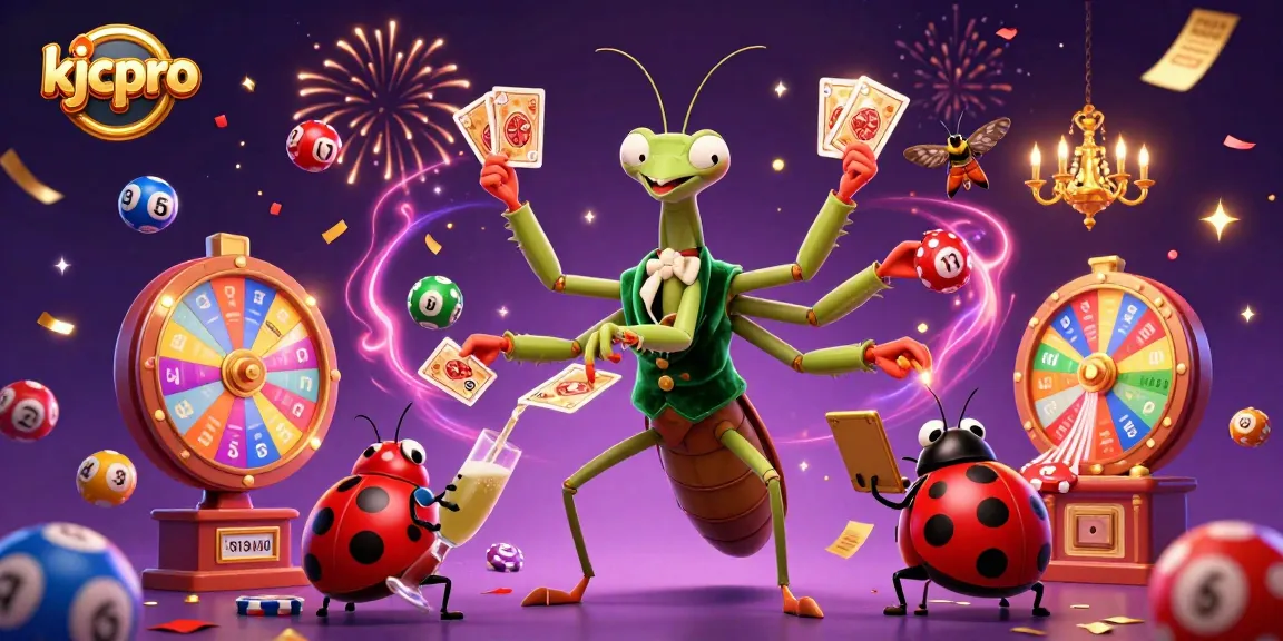 KJCpro showcases a thrilling casino scene with a giant mantis card sharp and vibrant game elements ringing in excitement.