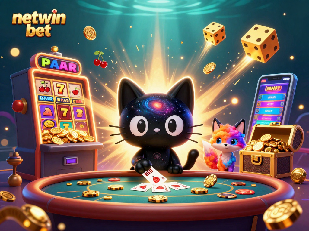 Experience the thrill of netwin bet with an exciting cosmic casino illustration featuring dynamic characters and gaming elements.