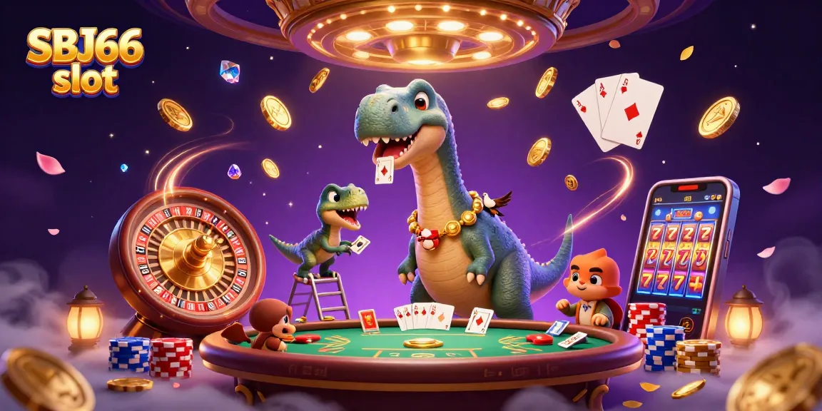 Experience the thrill of SBJ66 slot with this lively 3D casino scene featuring vibrant characters and dynamic gaming elements.