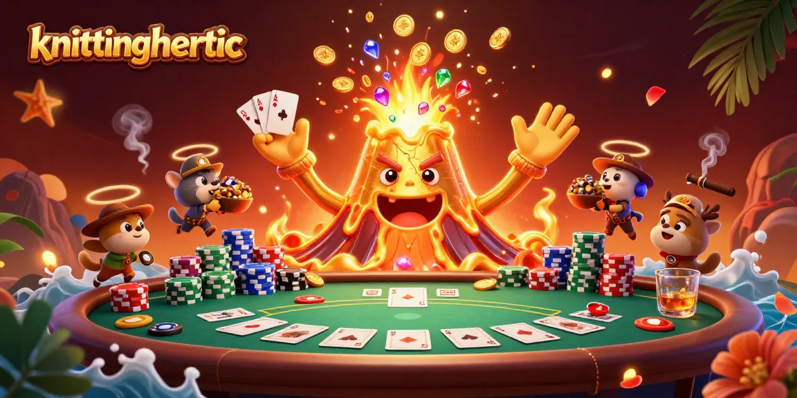 Experience winning at knittingheretic's vibrant casino adventure with golden volcano treasures and poker excitement.