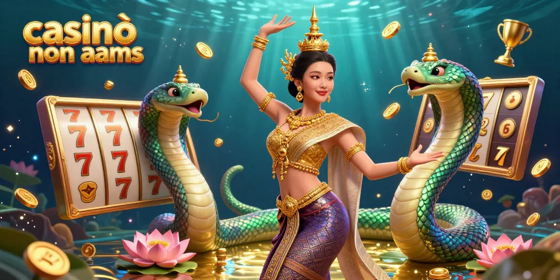 Scopri l'emozione dei casinò non aams con questa vivace illustrazione 3D di un ballerino thailandese in mezzo a dinamici elementi di gioco.