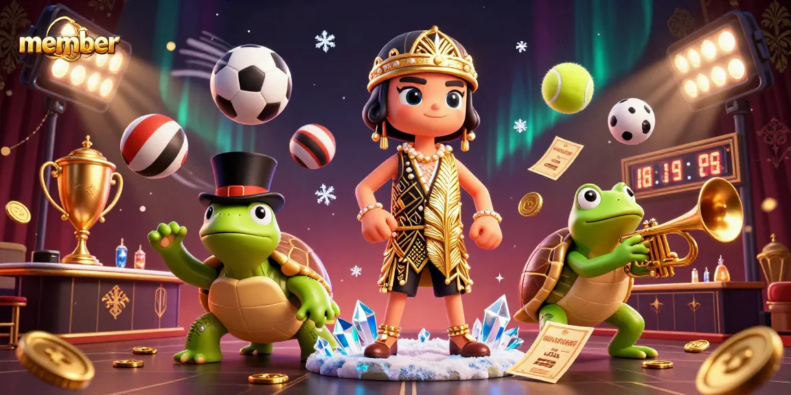 Engage with the member platform, featuring vibrant casino characters and sports elements in a dynamic scene.