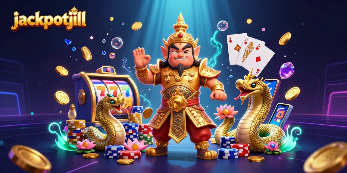 Experience jackpotjill with dynamic slot game elements, guardian characters, and vibrant casino imagery.