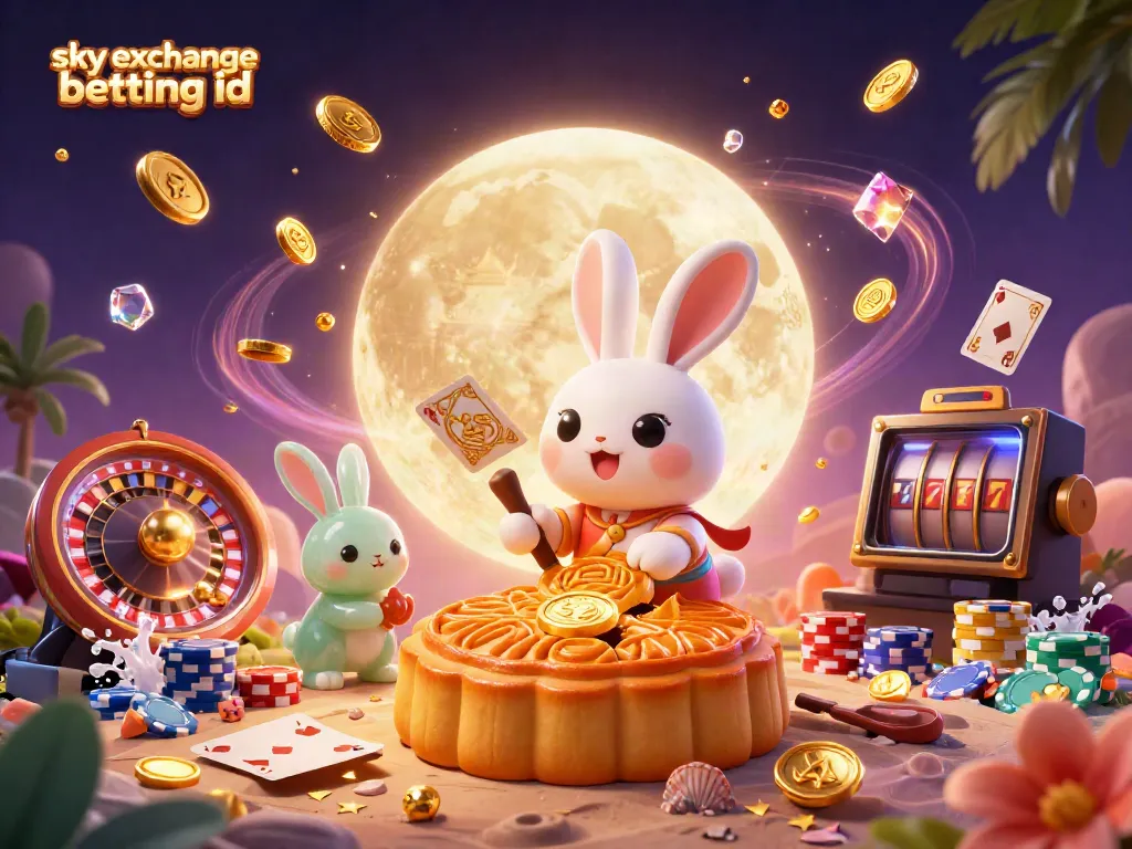 Experience exciting gameplay with sky exchange betting id, featuring a whimsical moon rabbit and poker elements.