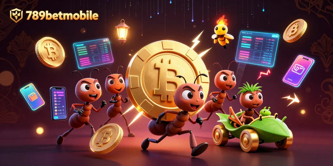 Engage with the thrilling heist of ants at 789betmobile, carrying a giant poker chip in a rich 3D casino scene.