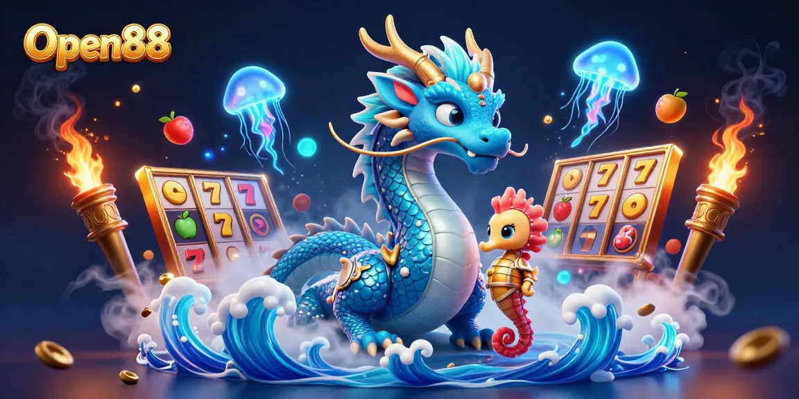 Win jackpots and spin slots with Open88's vibrant 3D casino illustration showcasing exciting gameplay elements.