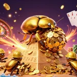 Engage with engaging gameplay on 98WIN, featuring a dynamic golden dung beetle illustration.