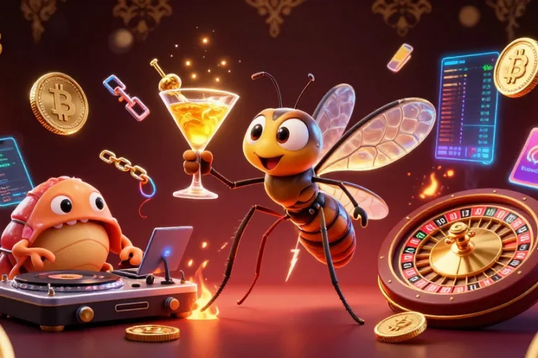 Join the excitement of lu88 with vibrant casino elements and crypto treasures in a dynamic 3D illustration.