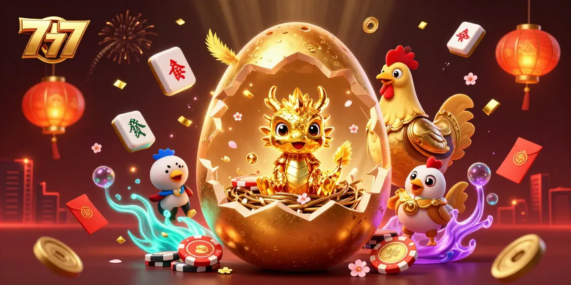 Engage with the thrilling world of 777 gaming with a vibrant 3D scene featuring a golden dragon and poker chips.