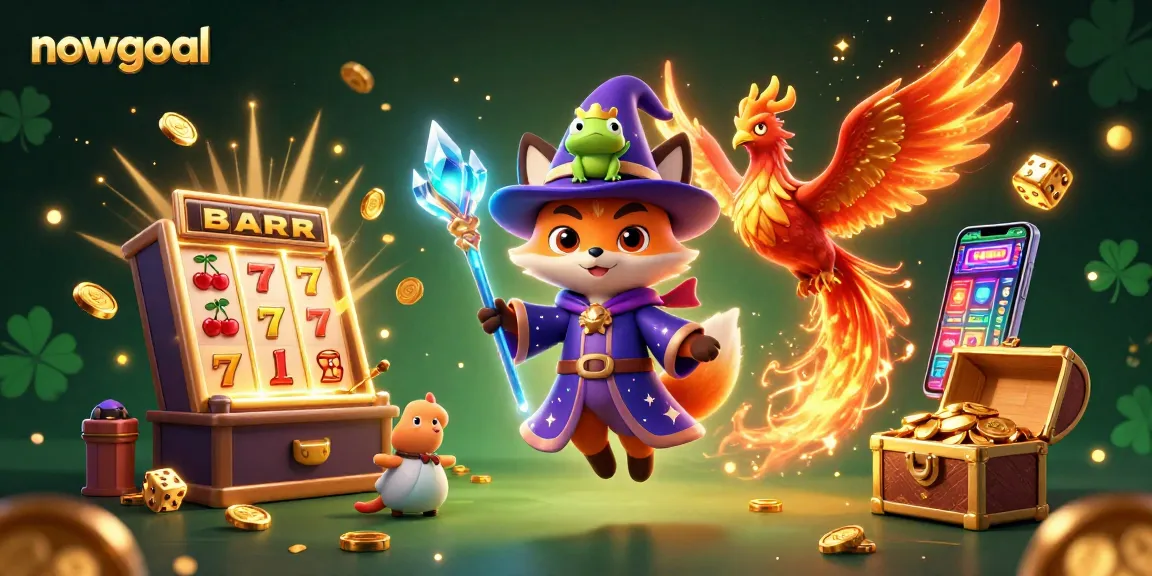 Experience thrilling nowgoal live scores with a wizard fox and phoenix in a vibrant casino scene.