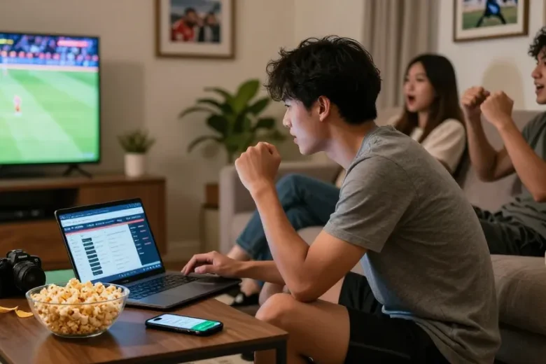 Engaging home betting scene with Fun88Thailand platform on laptop