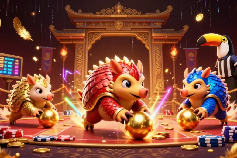 Bet big at o8 com with pangolins in armor amid poker chips and vibrant casino action