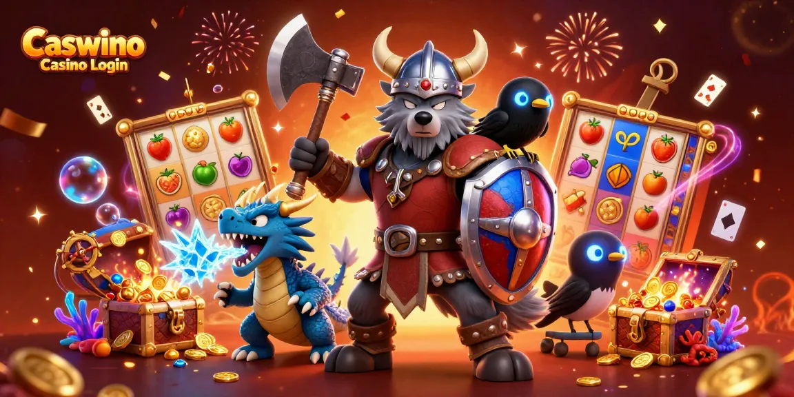 Engage with Caswino Casino Login through this vibrant 3D illustration featuring interactive slot symbols and energetic game elements.
