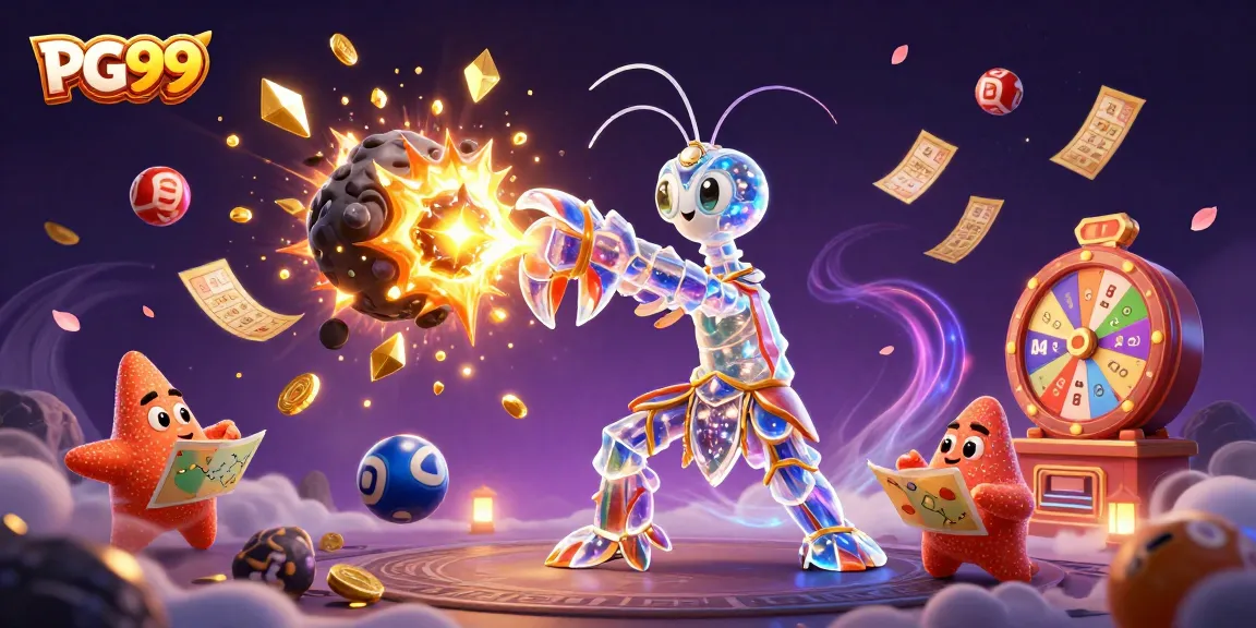 PG99 showcases an energetic gambling scene with vibrant characters and dynamic lottery elements.
