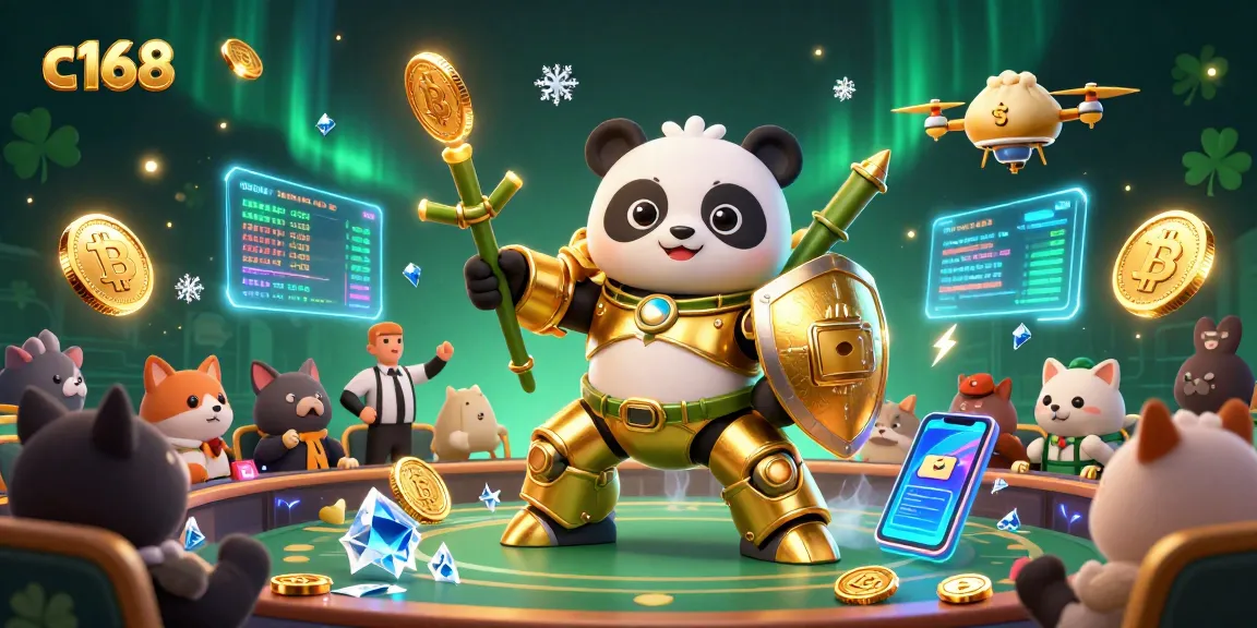 Join the excitement at c168's vibrant casino arena, showcasing thrilling robot battles and dynamic cryptocurrency elements.