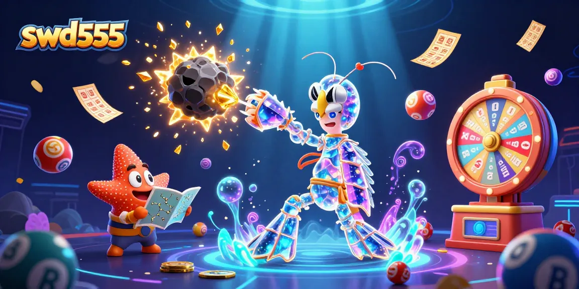 Menghadapi jackpot dengan swd555, ilustrasi kartun 3D dengan koin emas dan permainan yang menggembirakan.
