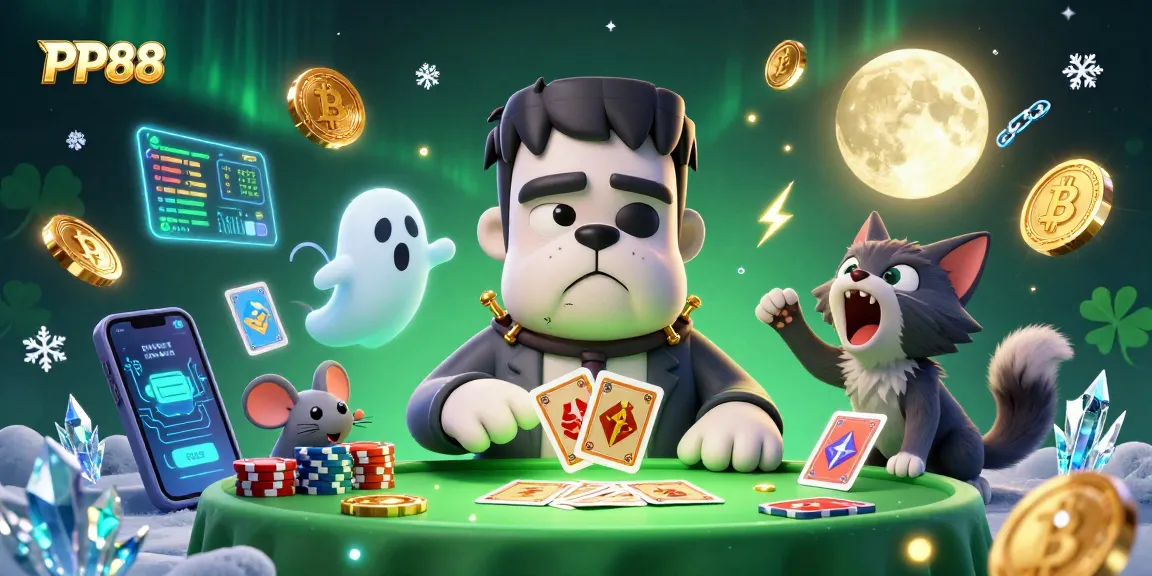Engage with PP88 using an exciting 3D illustration showcasing a vibrant online casino scene with unique characters and elements.