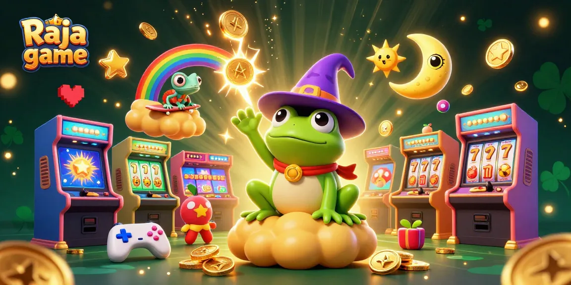 Experience the thrilling Raja game with magical visuals of gold, characters, and exciting casino elements.