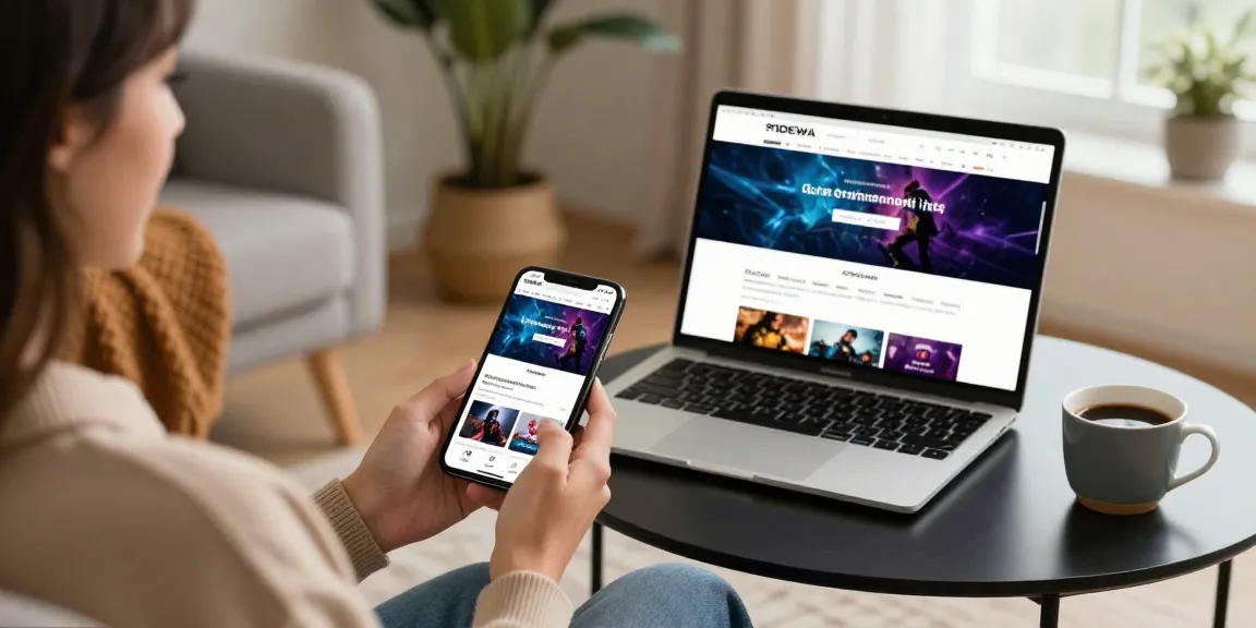 Pengguna sedang menjelajahi portal hiburan digital 91DEWA dengan smartphone, menciptakan suasana nyaman di rumah.
