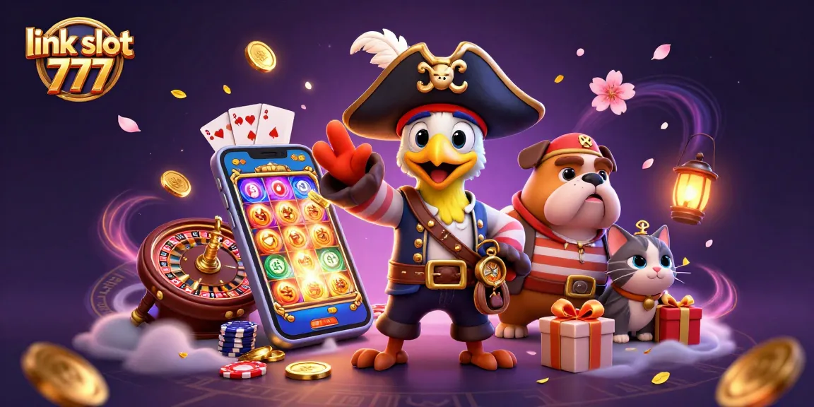 Experience thrilling wins with link slot 777 featuring vibrant 3D characters and casino elements.