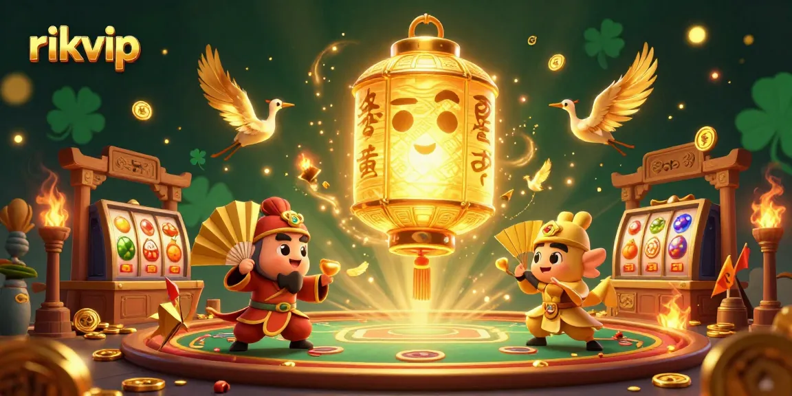 Engage in thrilling experiences at Rikvip with 3D cartoon characters amidst a vibrant casino scene.