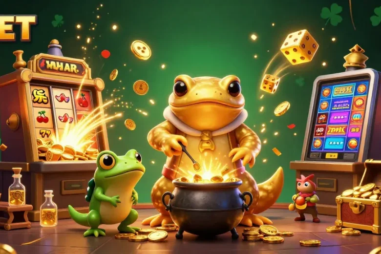 ZBET players celebrate jackpot wins with enchanting alchemist and colorful casino elements.