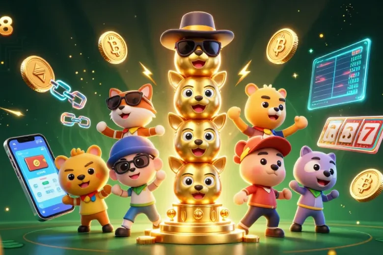 Engage with UK88 casino features highlighted in vibrant 3D illustration packed with crypto elements.
