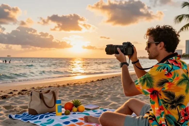 Pengunjung pantai di Miami memotret saat matahari terbenam, https://miami4d.com/ menunjukkan suasana liburan yang ceria.