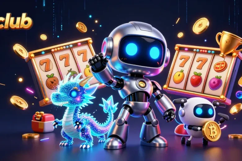 Experience thrilling gameplay at hitclub with a vibrant 3D casino scene featuring dynamic slot reels.